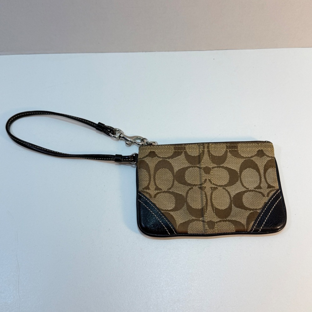 Coach Wristlet Small Brown Signature C Monogram Canvas Leather Y2K